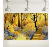 Autumn Forest Watercolor Backdrop, Scenic Golden Nature Landscape for Photography, Perfect for Fall Seasonal Events and Outdoor Gatherings 71x43 Inch