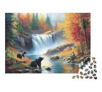 Autumn Forest Waterfall 1000 Piece Paper Bear Waterfall Art Jigsaw Puzzle for Teens Scratch-resistant Brain Training Birthday Present 52x38cm/1000pcs