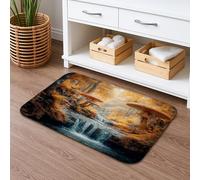 Autumn Forest Waterfall Bath Mat, Rustic Mushroom Art Absorbent Non Slip Shower Rug, Cozy Memory Foam Washable Bath Rugs for Bathroom Toilet Restroom Decorative 16x24 Inch