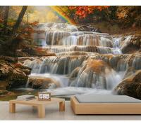 Autumn Forest Waterfall Mural Waterfall River Landscape Wall Mural Wallpaper Majestic Beautiful Nature Landscape Wallpaper River Lake Mountain Forest for Girls Bedroom Murals Living Room 500X350cm