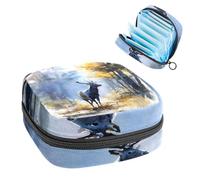 Autumn Forest Wild Animal Deer Watercolor Painting Sanitary Napkin Storage Bag, Large Menstrual Cup Pouch with Zipper, Period Pads Bag Store Panty Liners Tampons for Girls Women