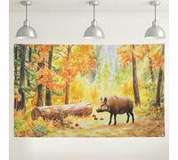Autumn Forest Wildlife Backdrop, Rustic Boar Wall Art Decorations, Nature Photography Background for Fall Party Events 71x43 Inch