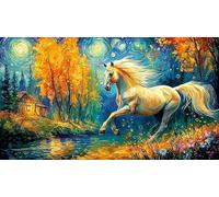 Autumn-forest-with-two-horses-and-a-leaf-heart 1000 Piece Puzzle Game Recycled Paper Educational Game Challenge Fun and Challenging Family Game Great Gift Idea for Women, Gifts for Men 38x26/1000pcs