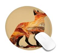 Autumn Fox Art Mouse Pad, Orange Brown Marble Design Stitched Edge Mousepad, Rubber Non-Slip Washable Gaming Mouse Pad for Home and Office Computer, Laptop Round 8x8 Inch