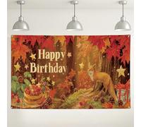 Autumn Fox Birthday Backdrop, Fall Forest Theme Party Decorations, Rustic Outdoor/Indoor Photography Background for Birthday Celebrations 71x43 Inch