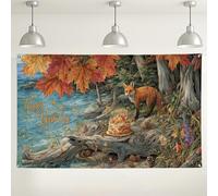 Autumn Fox Birthday Backdrop, Rustic Woodland Decorations, Fall Theme Nature Photography Background, Happy Birthday Celebration for Kids and Adults 71x43 Inch