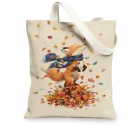 Autumn Fox Canvas Tote Bags, Cute Fox Design Reusable Grocery Bags, Lightweight Washable Shoulder Strap Canvas Bags for Gym Outdoor Travel Beach 13x15 Inch