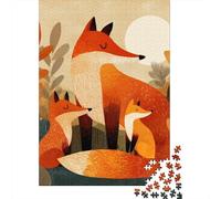 Autumn Fox Family-2 Jigsaw Puzzles Puzzle for Adults Kids. 1000 Piece Impossible Challenge Toy Educational Game Home Decoration for Educational Games Gifts 52x38cm/1000pcs