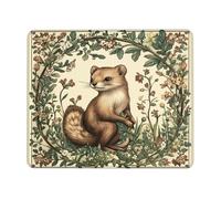 Autumn Fox Floral Mouse Pad, Vintage Woodland Design with Cute Animal Illustration, Natural Rubber Non-Slip Washable Gaming Mousepad for Home and Office Use Square 8x10 Inch