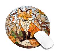 Autumn Fox Mosaic Mouse Pad, Orange Stained Glass Design, Fall Decor for Home and Office, Stylish Non-Slip Gaming Mousepad, Perfect Choice for Animal Lovers Round 8x8 Inch