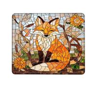 Autumn Fox Mosaic Mouse Pad, Orange Stained Glass Design, Fall Decor for Home and Office, Stylish Non-Slip Gaming Mousepad, Perfect Choice for Animal Lovers Square 8x10 Inch
