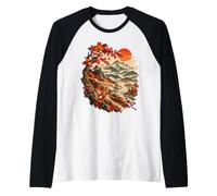 Autumn Fox Mountain Landscape Ukiyo E Fall Raglan Baseball Tee