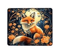 Autumn Fox Mouse Pad, Orange Flower Design with Stitched Edge, Rubber Non-Slip Washable Mousepad for Home Office Gaming, Cute Woodland Style Square 8x10 Inch