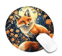 Autumn Fox Mouse Pad, Orange Flower Design with Stitched Edge, Rubber Non-Slip Washable Mousepad for Home Office Gaming, Cute Woodland Style Round 8x8 Inch