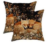 Autumn Fox Pillow Covers Set of 2, Orange Woodland Animal Throw Pillows Case, Rustic Decorative Square Cushion Covers for Home Sofa Bed Couch 22x22 Inch