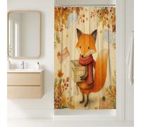 Autumn Fox Shower Curtain, Cute Orange Animal Bathroom Decor, Fall Seasonal Watercolor Fabric Shower Curtain with Hooks 36x72 Inch