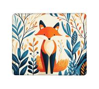 Autumn Fox Square Mouse Pad, Orange Blue Woodland Animals Stitched Edge Mousepad, Rubber Non-Slip Washable Gaming Mouse Pad for Home and Office Computer, Laptop Square 8x10 Inch