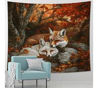 Autumn Fox Tapestry, Orange Red Decorative Wall Hanging, Nature Scene Aesthetic for Bedroom, Living Room, Study, Cozy Home Decor 40x60 Inch