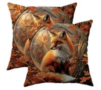 Autumn Fox Throw Pillow Covers Set of 2, Orange Red Woodland Animal Cushion Case, Fall Decorative Square Nature Decor for Living Room Sofa Bed Couch 18x18 Inch