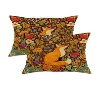 Autumn Fox Throw Pillow Covers Set of 2, Rustic Orange Floral Print Cushion Cases, Decorative Square Farmhouse Decor for Home Sofa Couch 20x12 Inch