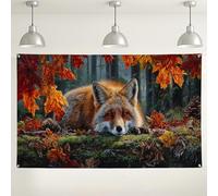Autumn Fox Wall Backdrop, Cozy Wildlife Nature Scene Photography Background, Elegant Forest Decoration for Fall Parties and Events 71x43 Inch