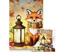 Autumn Fox with Lantern And Pumpkins for Adults 1000 Piece Jigsaw Puzzle Thought Training Mind Calming Fun Uniform Cut Xmas Gift (50x75cm)