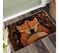 Autumn Foxes Doormat, Orange Fox Door Mat for Outdoor & Indoor Use, Seasonal Animal Decor, Rubber Waterproof Non-Slip Dust Absorbent Welcome Mat, Easy Clean 29x17 Inch