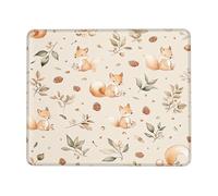 Autumn Foxes Pattern Desk Mouse Pad, Brown Orange Woodland Animals Stitched Edge Mousepad, Rubber Non-Slip Washable Gaming Mouse Pad for Home and Office Computer, Laptop Round 8x8 Inch