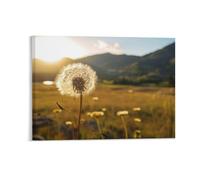 Autumn Framed Canvas Wall Art W/Dandelions Flower in A Field, Mountains Landscape Farmhouse Wall Decor Poster, Wall Hanging Artwork for Living Room, 45x60CM, Give Thanks Gifts
