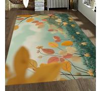 Autumn Fresh Area Rug Leaf Branches Light Green Grassland Rugs Washable Non Slip Low Pile Carpet for Living Room Bedroom Dorm Under Table or Couch 80x120cm