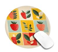 Autumn Fruit Inspired Mouse Pad, Vintage Red Fruits and Strawberry Design, Stitched Edge Non-Slip Mousepad for Home Office and Gaming, Washable for Easy Cleaning Round 8x8 Inch