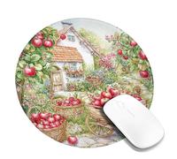 Autumn Fruits Orchard Square Desk Mouse Pad, Red Fruit Illustration Stitched Edge Mousepad, Rubber Non-Slip Washable Gaming Mouse Pad for Home and Office Computer, Laptop Round 8x8 Inch