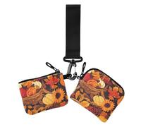 Autumn Fruits Vege Orange Women's Change Wallet Card Cases Minimalist Identity Card Protector with Keychain for Lady 2 Pcs