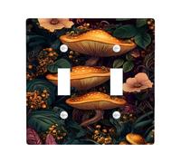 Autumn Fungi Light Switch Cover Plate/Outlet Covers, Warm Orange Mushrooms for Wall Decor, Thermoplastic Wall Plates, Standard Size Double Toggle