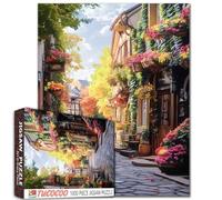 Autumn Garden Jigsaw Puzzles 1000 Pieces for Adults,European Architecture Town Rome Scenery Puzzles for Adults Unique Shape Pieces Funny Puzzles Italian Cafe Scenery Style
