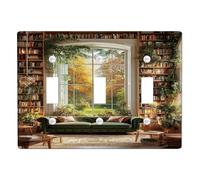 Autumn Garden Light Switch Cover Plates/Outlet Covers, Deep Green Cozy Sofa in Literary Haven, Thermoplastic Wall Plates, Standard Size Triple Toggle