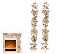 Autumn Garland - 2pcs 180cm/6ft Fall Maple Leaf Garland For Mantel | Door & Wall - Artificial Harvest Decor For Thanksgiving, Farmhouse Party, Porch, Indoor Outdoor Seasonal Decorations