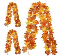 Autumn Garland 3PCS Autumn Leaves Garland 5.7ft. Realistic Bilateral Maple Fall Leaves Decor Reusable Fall Vines for Halloween Christmas Thanksgiving Home Fireplace Party Decorations
