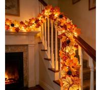 Autumn Garland, Artificial Autumn Leaves Garland with 2-Mode LED Light，3m