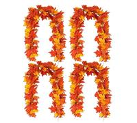 Autumn Garland | Artificial Maple Leaf Garland 4 Pieces Autumn Decor | Halloween Home Decorations for Party Wedding Window Stairs Fireplace