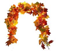 Autumn Garland for Fireplace, 1.7 Metres, Maple Leaf Garland with LED Lighting, Artificial Decoration for Thanksgiving, Indoor, Outdoor, Party, Home, Living Room, Front Door