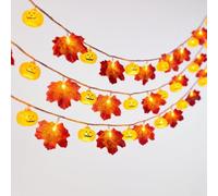 Autumn Garland with Lights,Maple Leaf Pumpkin String Lights - Thanksgiving Halloween Autumn Decoration,1.5m LED Pumpkin Lights for Indoor Outdoor Home Garden Party Decor (1.5m)