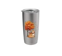 Autumn Ginger Tabby in Falling Leaves, Cozy Fall Cat Lover Stainless Steel Insulated Tumbler