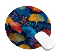 Autumn Ginkgo Leaf Desk Mouse Pad, Vibrant Colorful Leaves Stitched Edge Mousepad, Non-Slip Washable Gaming Mouse Pad for Home and Office Computer, Laptop Round 8x8 Inch