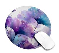 Autumn Ginkgo Leaf Mouse Pad, Violet Blue Watercolor Design Stitched Edge Mousepad, Rubber Non-Slip Washable Gaming Mouse Pad for Home and Office Use Round 8x8 Inch
