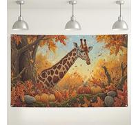 Autumn Giraffe Garden Backdrop, Fall Forest Nature Scene Decorations, Thanksgiving Photo Background for Kids Parties, Seasonal Wildlife Wall Art 71x43 Inch