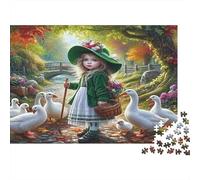 Autumn Girl with Geese Jigsaw Puzzles 1000Pc Recycled Paper for Adults Puzzle for Adults Impossible Hard Challenging Family Game Fun Home Activity Great Gift Idea 70x50cm/1000pcs