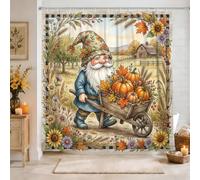 Autumn Gnome Harvest Pumpkins Decor Shower Curtain 72x78 Inch