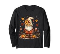 Autumn Gnome with Owl and Pumpkins Fall Decor Design Long Sleeve T-Shirt