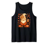 Autumn Gnome with Pumpkin and Owl Cute Fall Design Tank Top